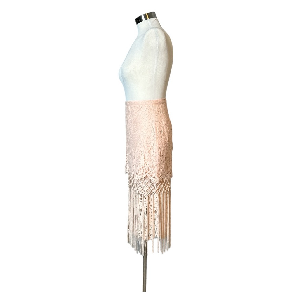 TOPSHOP LACE BLUSH PINK TIERED FRINGED MIDI PENCIL SKIRT - Picture 7 of 13